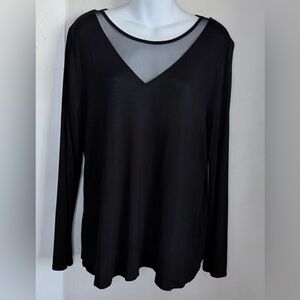Rock & Republic black long-sleeve mesh neckline blouse Women XL